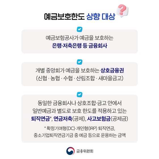 예금보호한도 5천만 원 → 1억 원으로(9월부터 적용)
