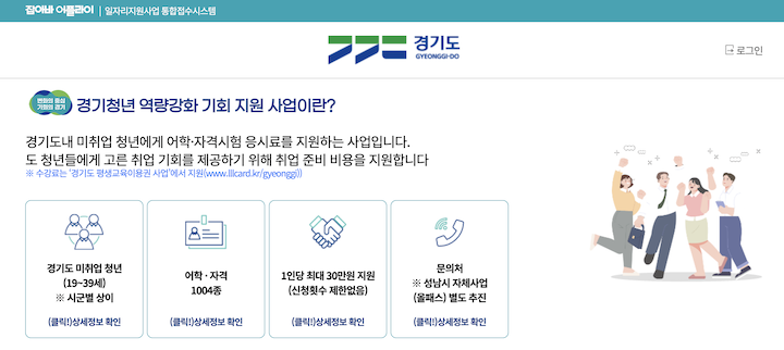 '공공 마이데이터'를 통해 편리하게 이용 가능했던 '경기 청년 역량강화 지원 사업'의 화면이다.