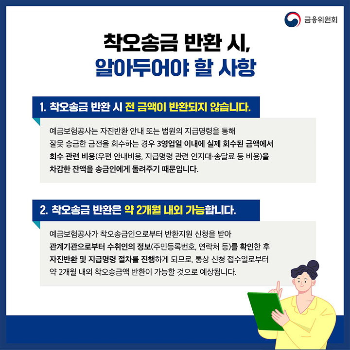 착오송금반환지원제도를 통해 반환받은 송금액은 전액이 아니라 일정 비율 금액을 제한다. (출처: 금융 위원회)