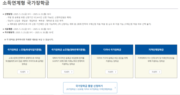 다양한 종류의 국가장학금 (출처 = 한국장학재단 누리집).