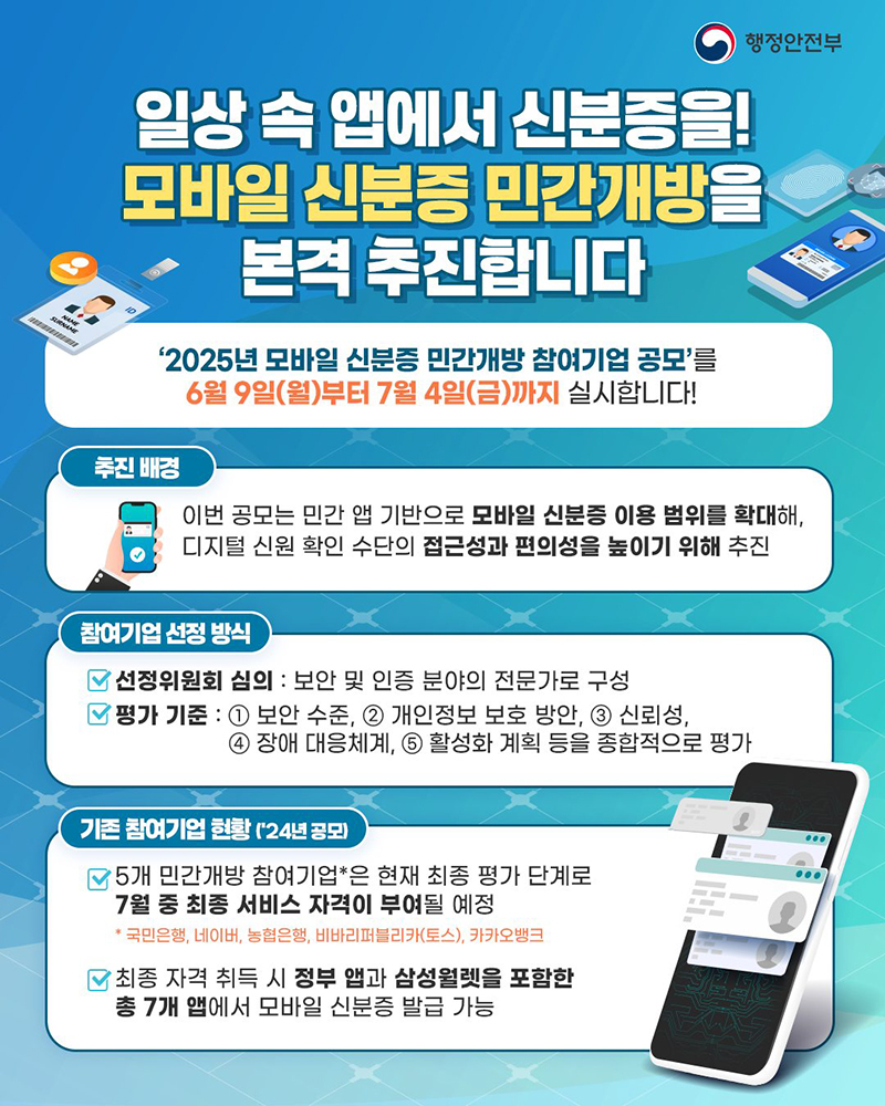 일상 속 앱에서 신분증을! 모바일 신분증 민간개방 하단내용 참조