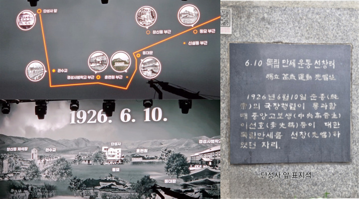 6·10만세운동 시발점 표지석과 시위 학생들 이동 경로
