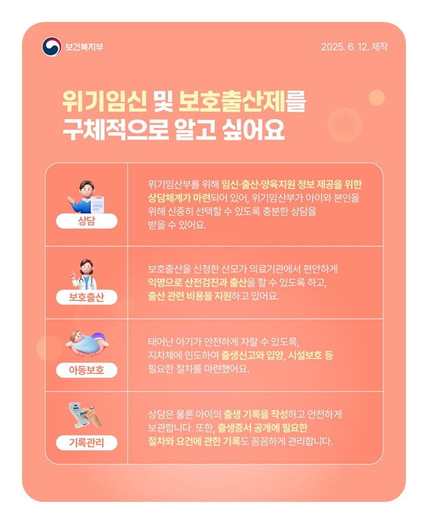 혼자가 아니에요, 당신 곁엔 위기임신보호출산제가 있어요