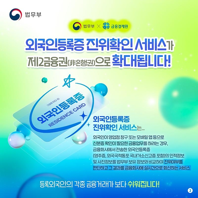 외국인등록증 진위확인 서비스 제2금융권 확대 시행