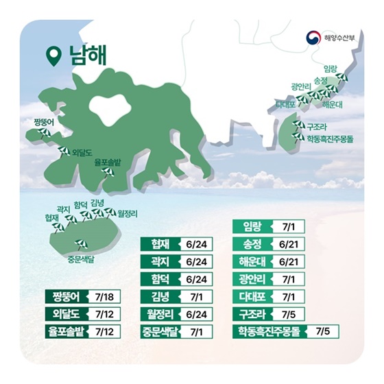 2025 주요해수욕장 개장 지도