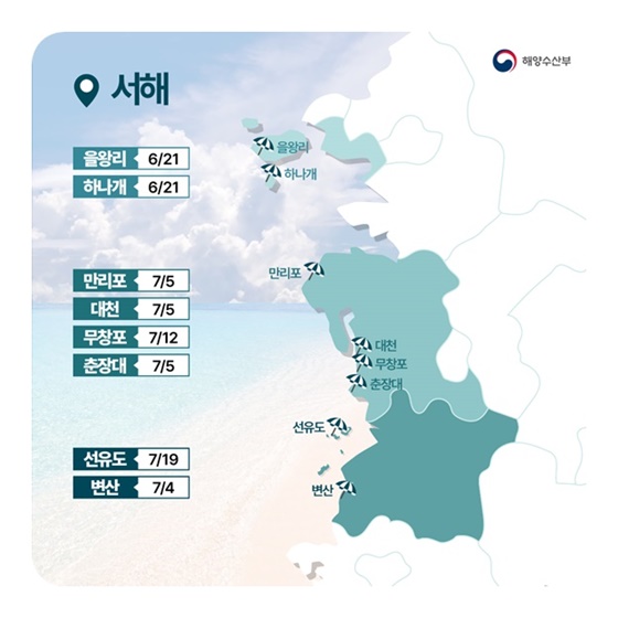 2025 주요해수욕장 개장 지도