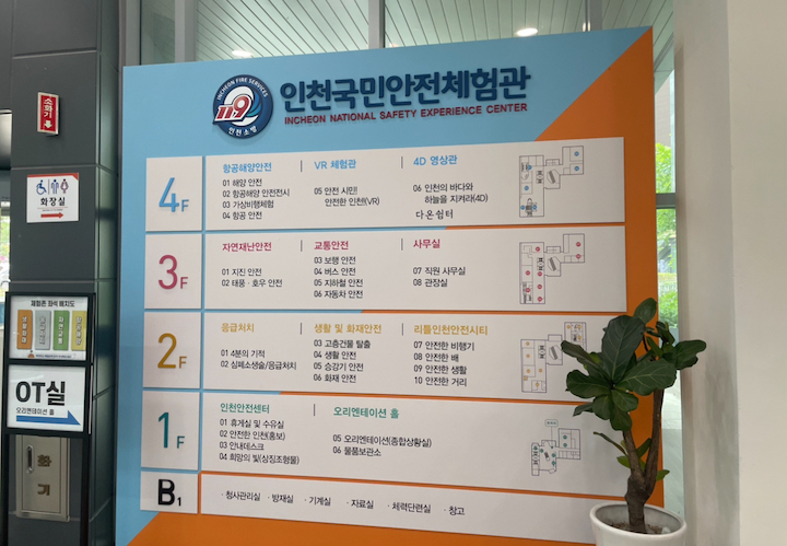 다양한 재난 상황에 대비하는 체험을 할 수 있는 인천국민안전체험관의 구조이다.