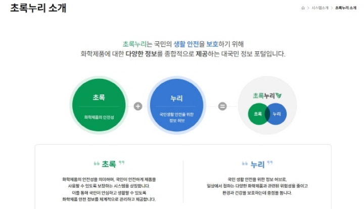 초록누리에서는 화학제품에 대한 다양한 정보를 제공하고 있다. (출처=초록누리)