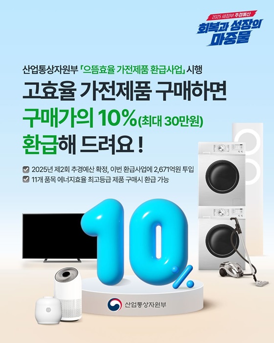 고효율 가전제품 구매하면 구매가의 10% 환급