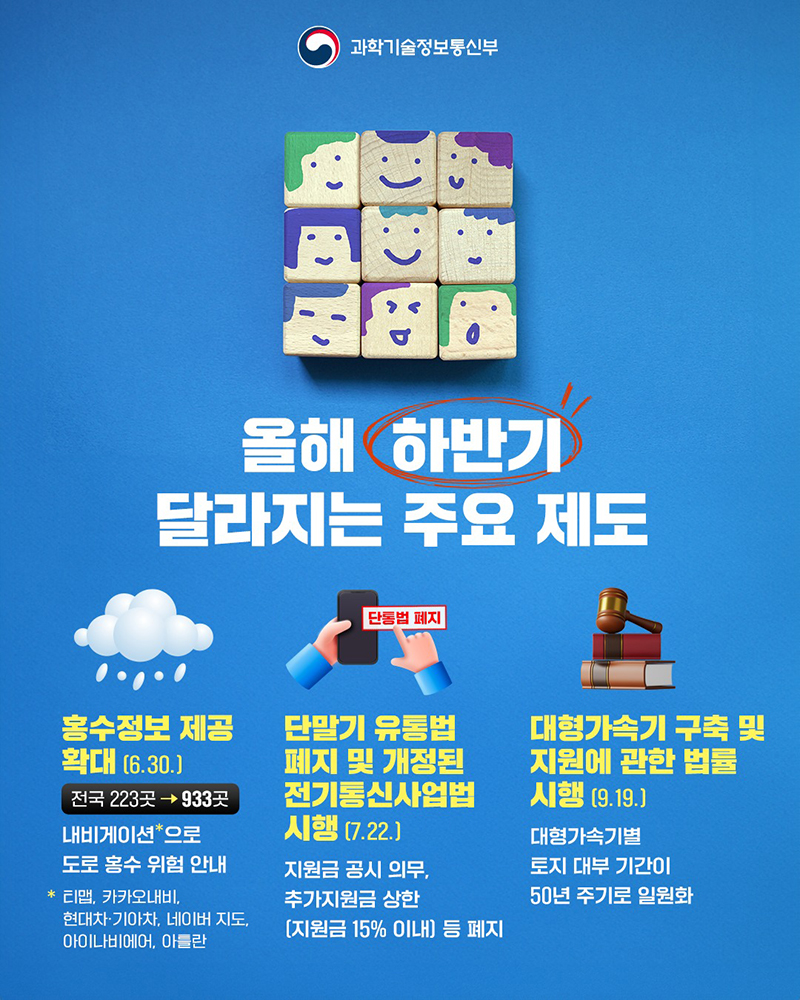 과학기술정보통신부 올해 하반기 달라지는 주요 제도 하단내용 참조