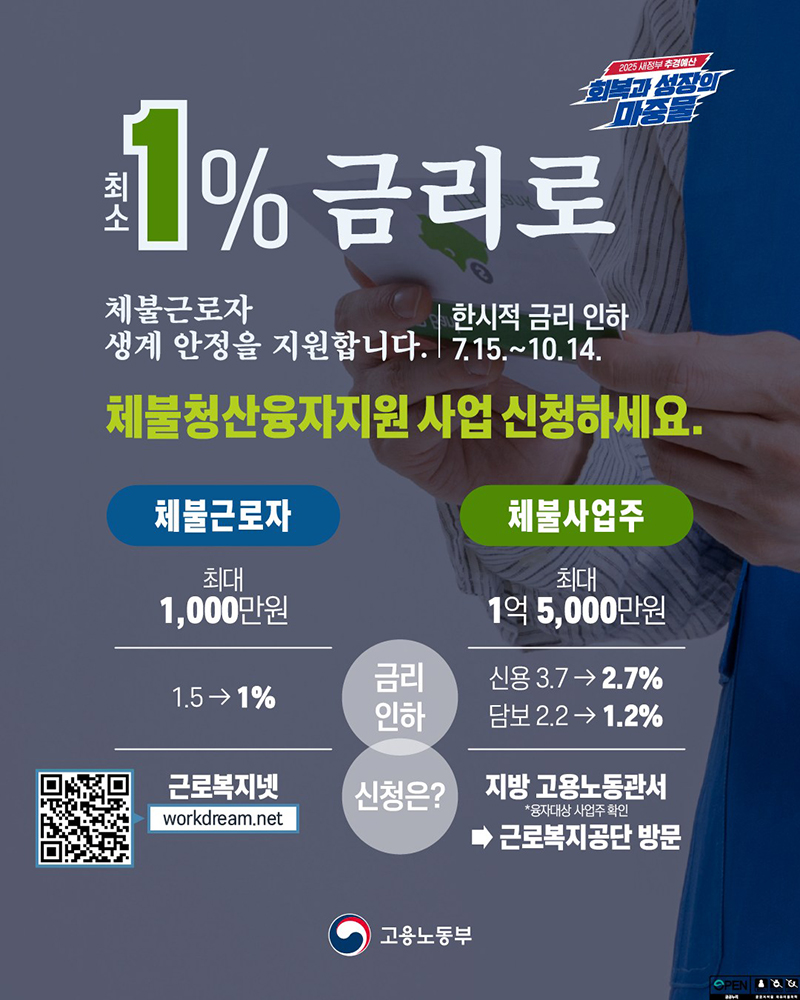 최소 1% 금리로 체불근로자 생계안정 지원 하단내용 참조
