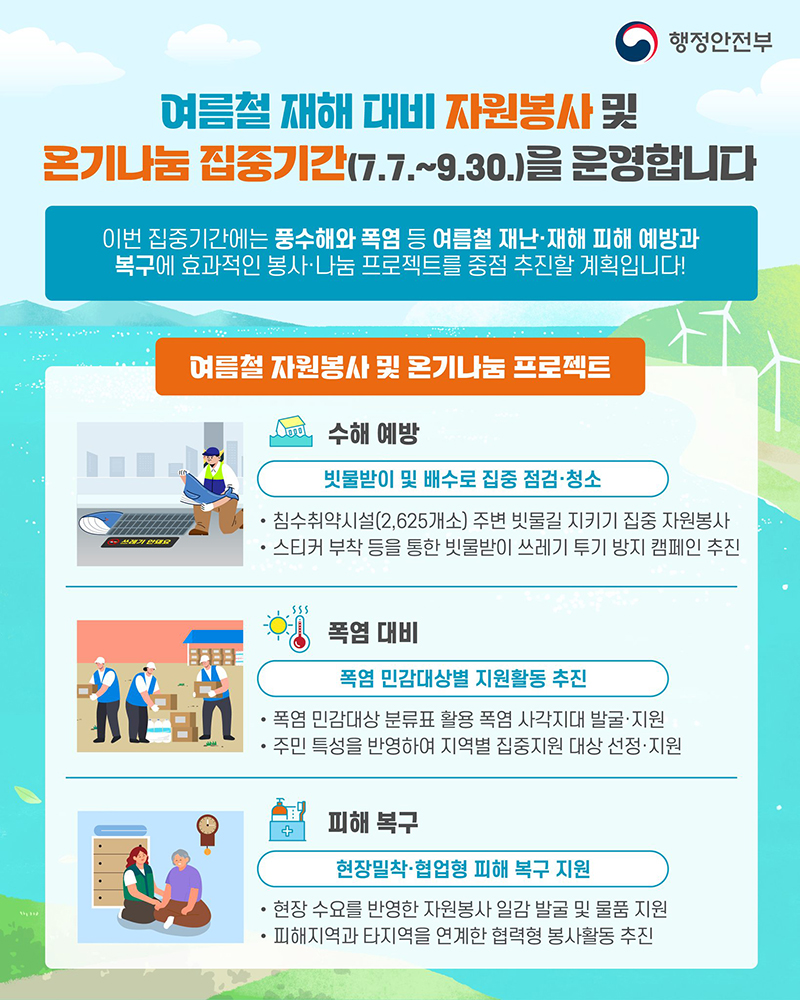 여름철 재해 대비 자원봉사 및 온기나눔 집중기간 운영 하단내용 참조