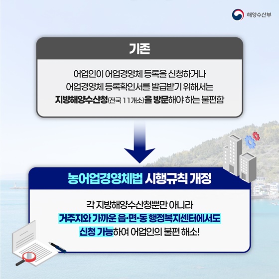 집에서 가까운 읍·면·동에서도 어업경영체 등록 신청