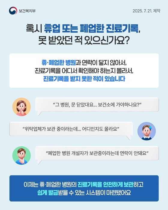 휴·폐업 의료기관 진료기록 안전하게 보관
