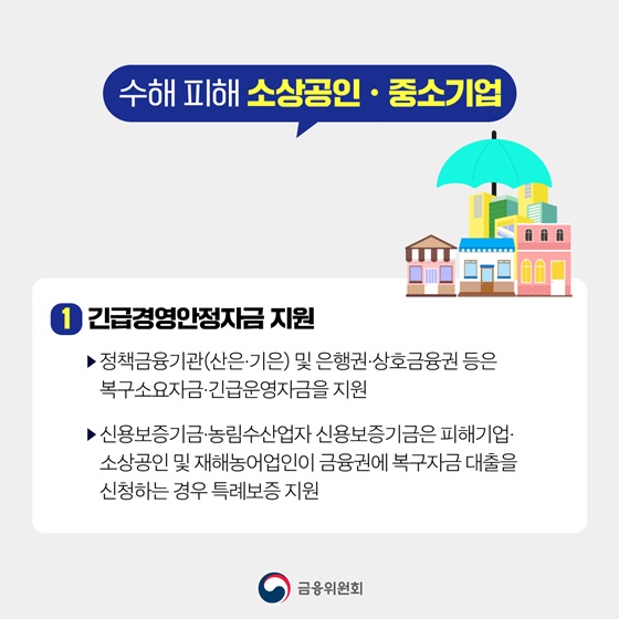 수해 피해 가계·중소기업 금융지원방안