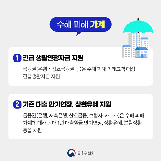 수해 피해 가계·중소기업 금융지원방안