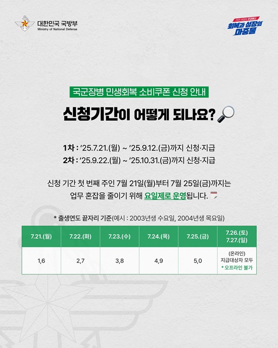 국군장병 여러분, 잊지 말고 신청하세요