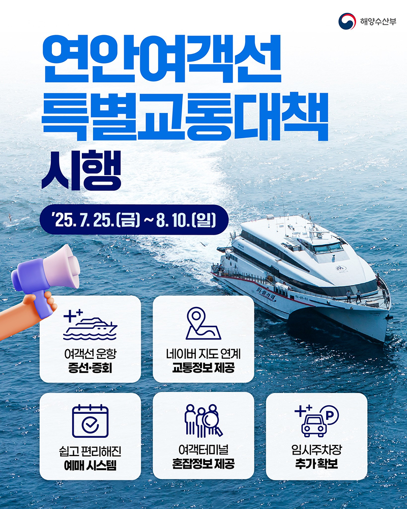 하계 휴가철 연안여객선 특별교통대책 시행 하단내용 참조