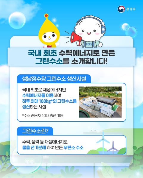 국내 최초! 환경부, 수력에너지로 만든 차량용 그린수소 본격 생산