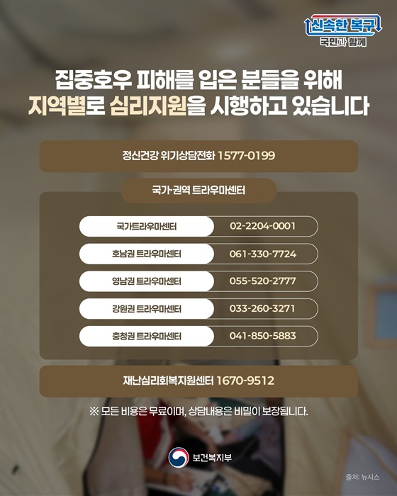 집중호우로 피해자 일상 회복 위한 심리 지원