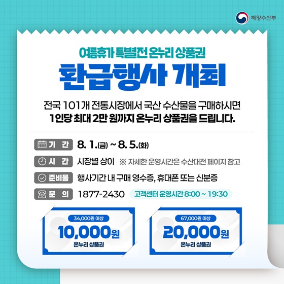 전통시장에서 국산 수산물 샀더니 온누리상품권을 준다고?