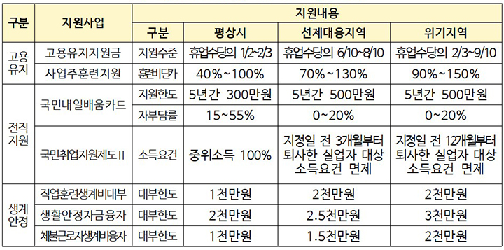 고용위기 선제대응지역 지원 내용(안) (자세한 내용은 본문에 설명 있음)