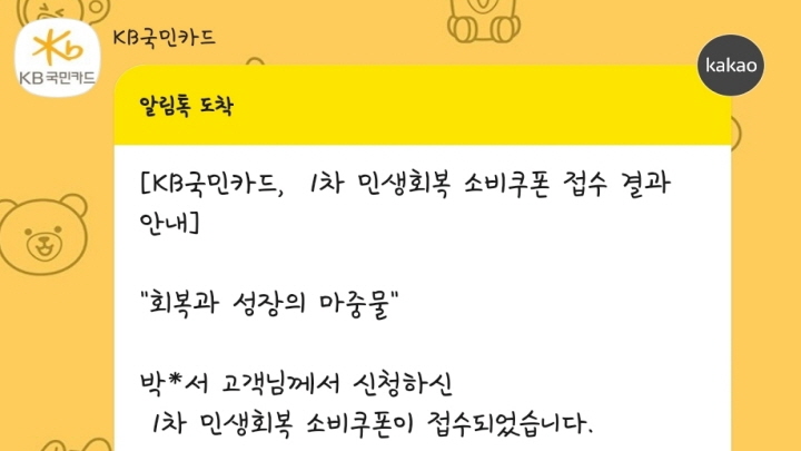 소비쿠폰 접수 결과 알림 안내 사진. (사진 출처: 모바일 메신저 알람 화면 캡처)