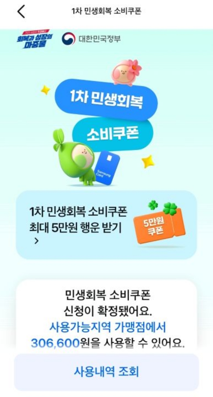 나는 한부모가정의 자격으로 일반 국민보다 더 많은 소비쿠폰을 받았다. 미성년자인 아이의 몫까지 함께 신청하여 아이와 논의 후 소비쿠폰을 사용하고 있다.