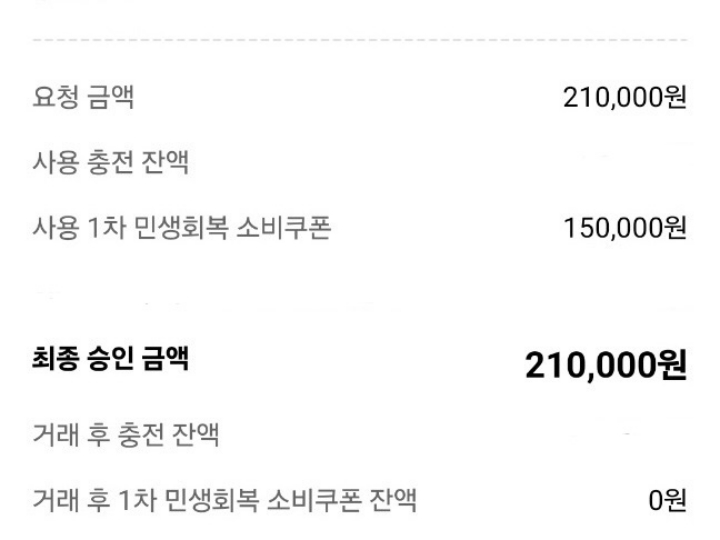 자녀의 학원비를 '민생회복 소비쿠폰'으로 결제한 내역.
