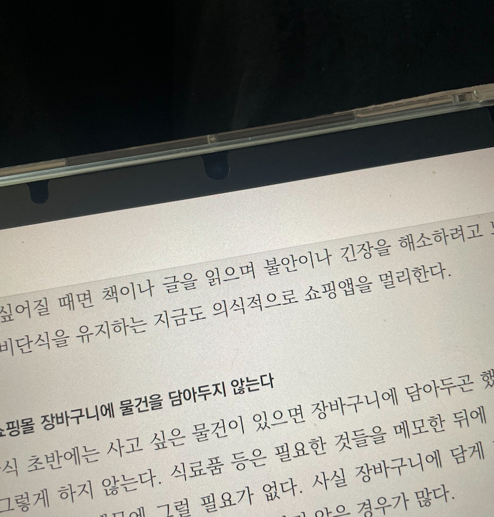버스 내부에서 편히 읽을 수 있던 전자책의 모습이다.