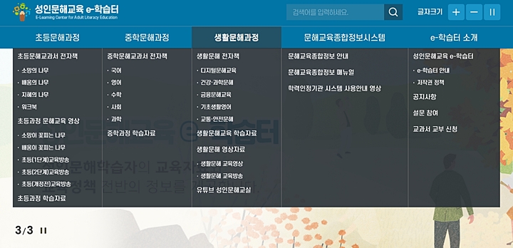 연령대별로 구분해서 학습 가능하다 (출처 : 성인문해교육 e-학습터)
