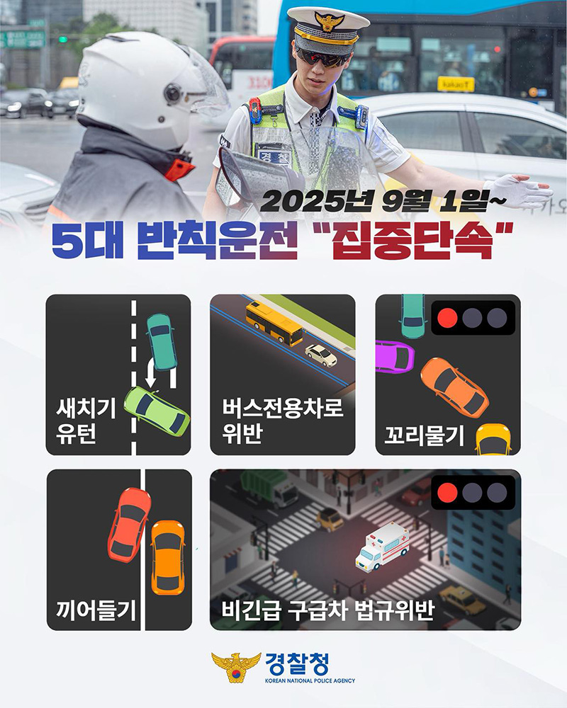 '5대 반칙운전' 집중 단속 실시(9.1.~) 하단내용 참조