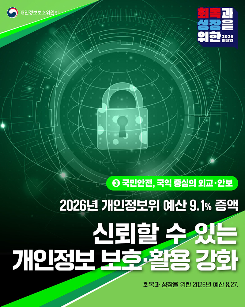 2026년 개인정보보호위원회 예산안 하단내용 참조