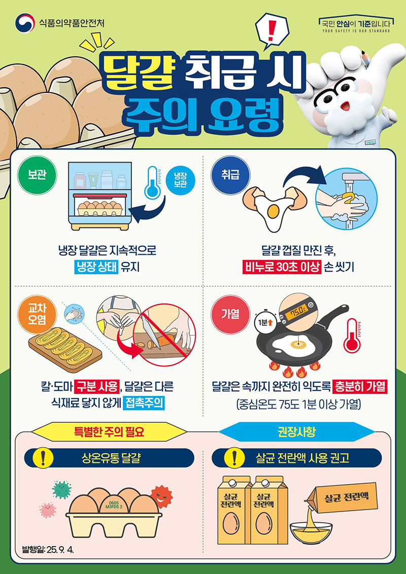 달걀 취급 시 주의 요령 하단내용 참조