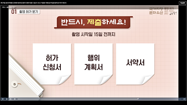 촬영 전 제출해야 할 서류들. (출처=한국전통문화대학교 전통문화교육원 열린강좌 누리집)