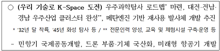 '우리 기술로 K-Space 도전' 내용(표=우주청 제공)