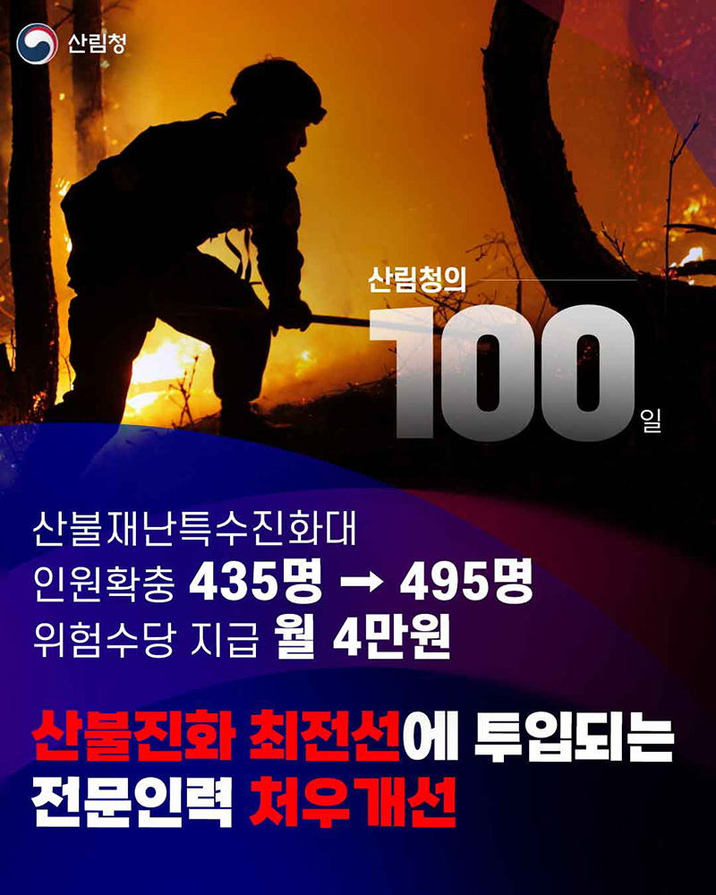 산불진화 최전선에 투입되는 전문인력 처우개선 하단내용 참조