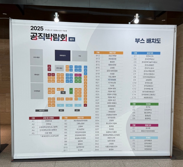 수원에서 개최된 2025 공직박람회 참여기관.
