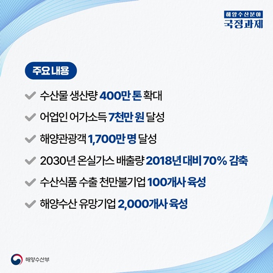 어촌·연안 경제 활성화를 위한 수산·해양산업을 혁신하겠습니다