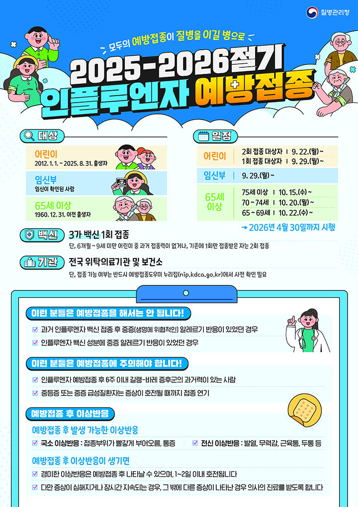 인플루엔자 국가예방접종 안내문 (자세한 내용은 본문에 설명 있음)