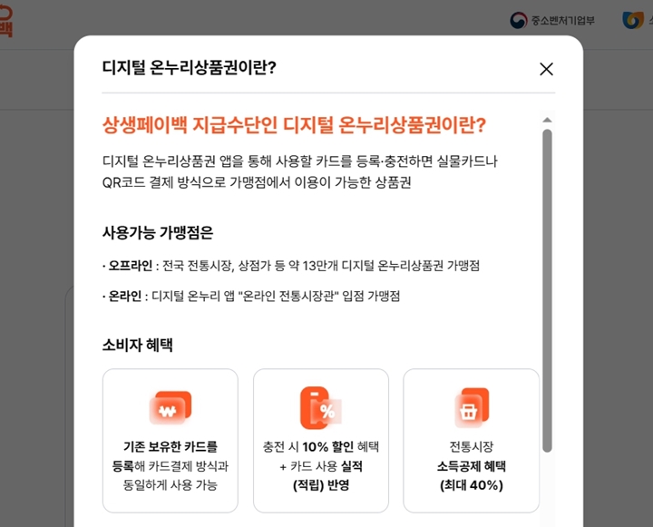 디지털 온누리상품권만의 소비자 혜택까지. (출처=상생페이백 누리집)