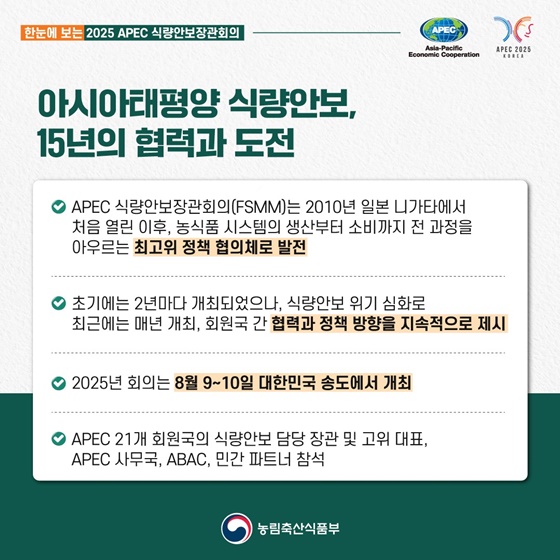 한눈에 보는 2025년 APEC 식량안보장관회의