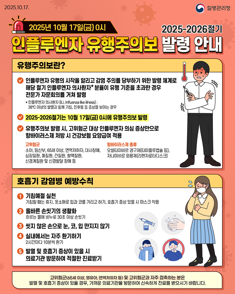 2025-2026절기 인플루엔자 유행주의보 발령 안내 하단내용 참조