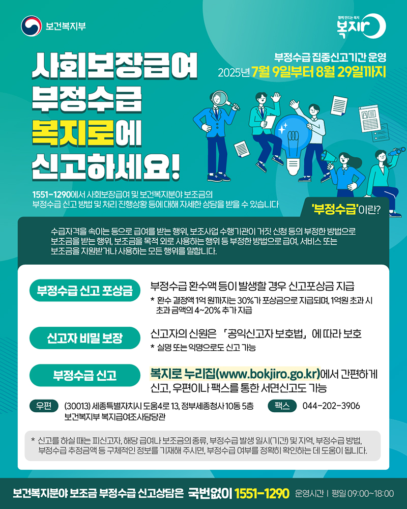 사회보장급여 부정수급, 복지로에 신고하세요! 하단내용 참조