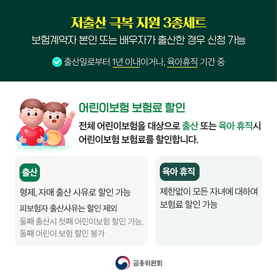출산 또는 육아휴직 시 어린이보험료 할인