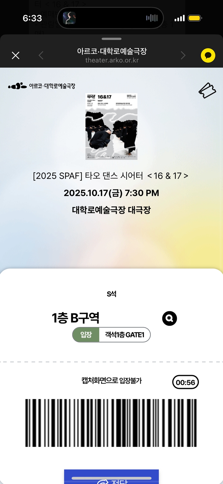 모바일 티켓 화면.