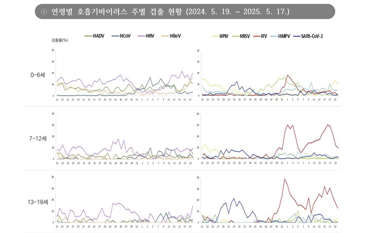 감염병 표본감시 소식지를 살펴보니, 호흡기 바이러스가 어떤 연령대에서 많이 유행했는지도 확인할 수 있었다. (출처=학생건강정보센터)