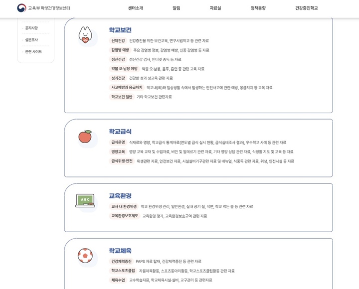 학생건강정보센터에서 다음과 같은 정보들을 확인할 수 있다.