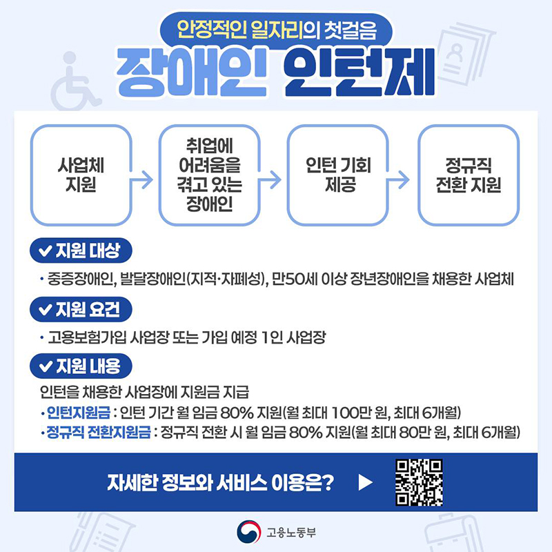 장애인 인턴제로 만드는 새로운 취업 기회! 하단내용 참조