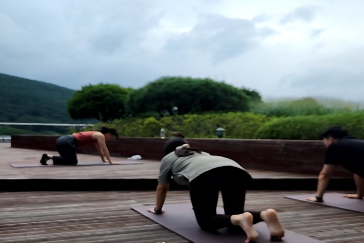 해발 900m에서 즐기는 요가.